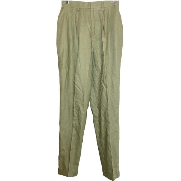 Vintage Classiques Entier Trouser Pants 100% Linen Straight Pleated Green 8 28 - Picture 1 of 4